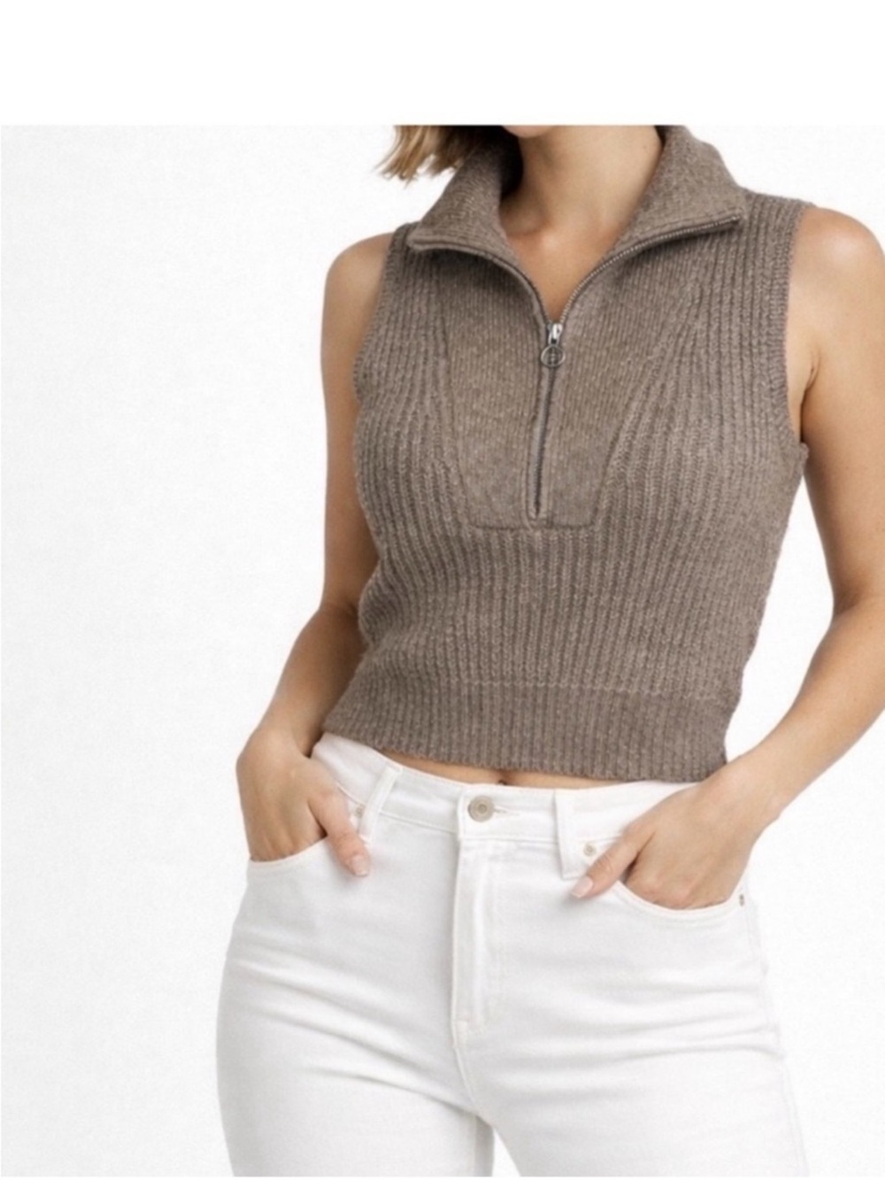 NWT Half Zip Sweater Vest Cropped Medium